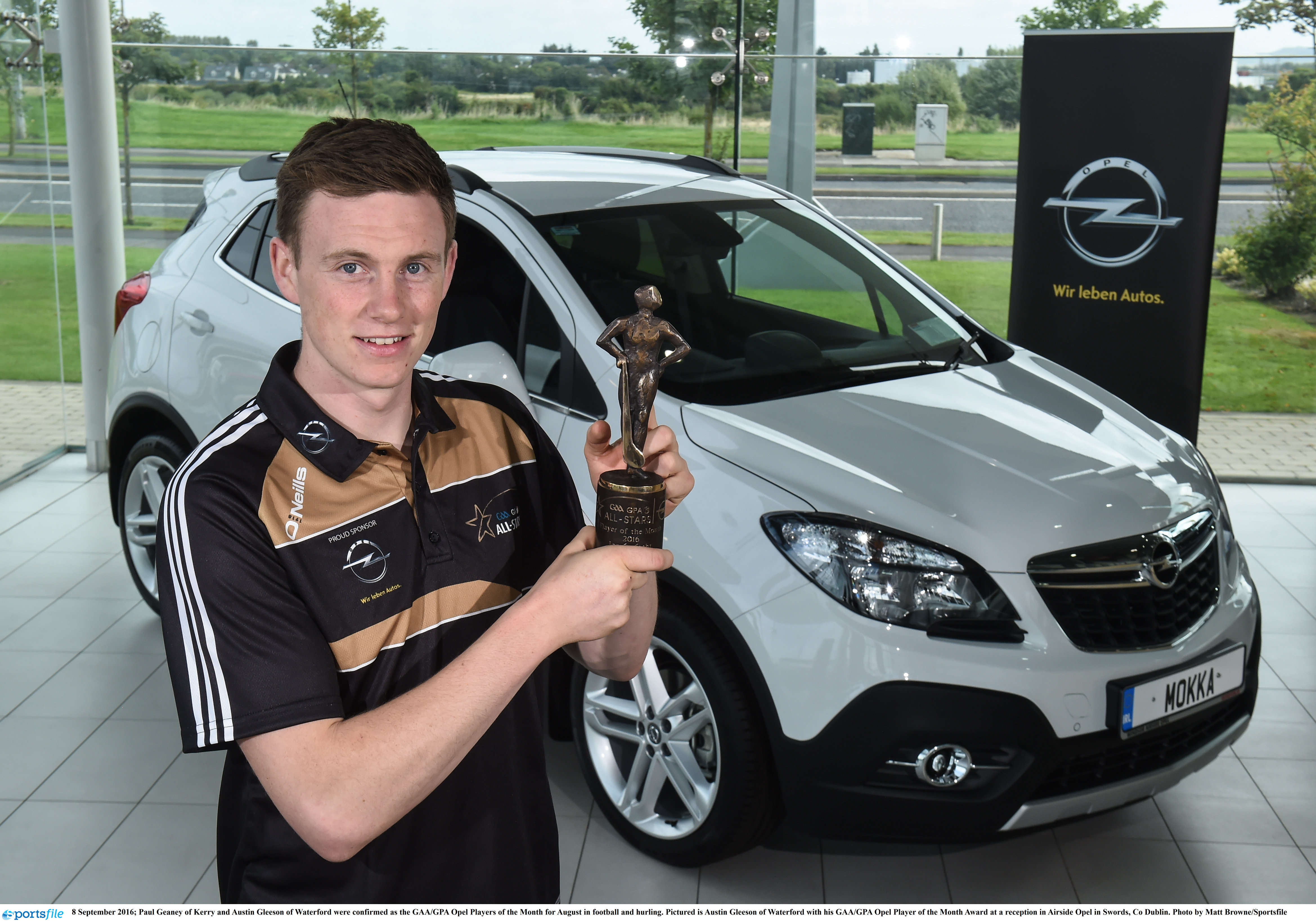 Pictured is Austin Gleeson of Waterford with his GAA/GPA Opel Player of the Month Award at a reception in Airside Opel in Swords, Co Dublin. 