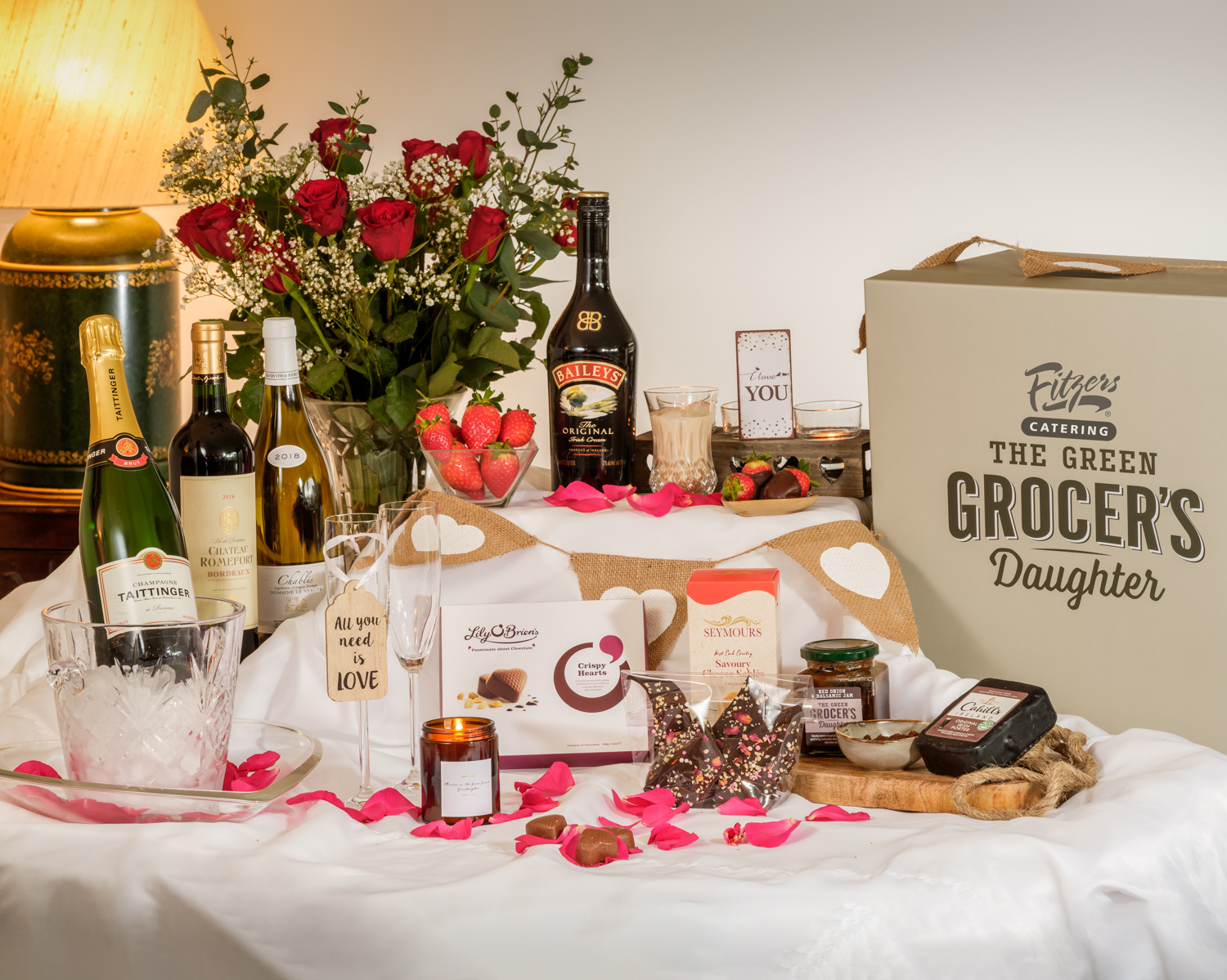 Green Grocer's Daughter Love Is All You Need Luxury Valentine's Hamper €250.00

Available from www.greengrocersdaughter.com call 01-4663005

For further information please contact Mari O'Leary  016789888 / marioleary@olearypr.ie